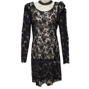 Sexy Black Lace Dress Long Sleeve See-Through Dress - Sizes S  M  L  XL - NEW